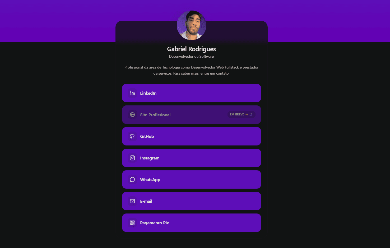 screenshot do projeto Cartão de Visita (Linktree)