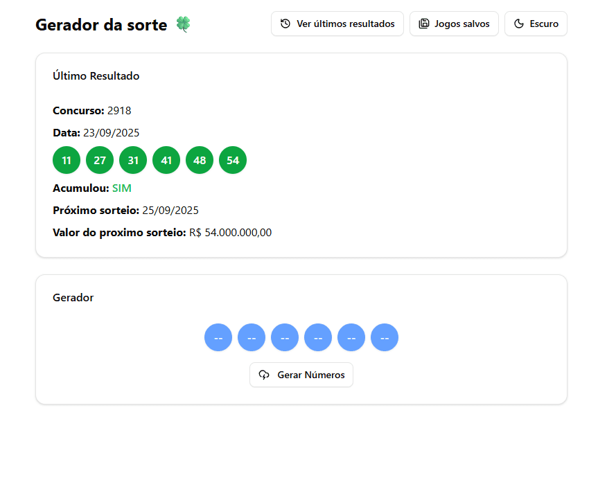 screenshot do projeto Gerador da Sorte